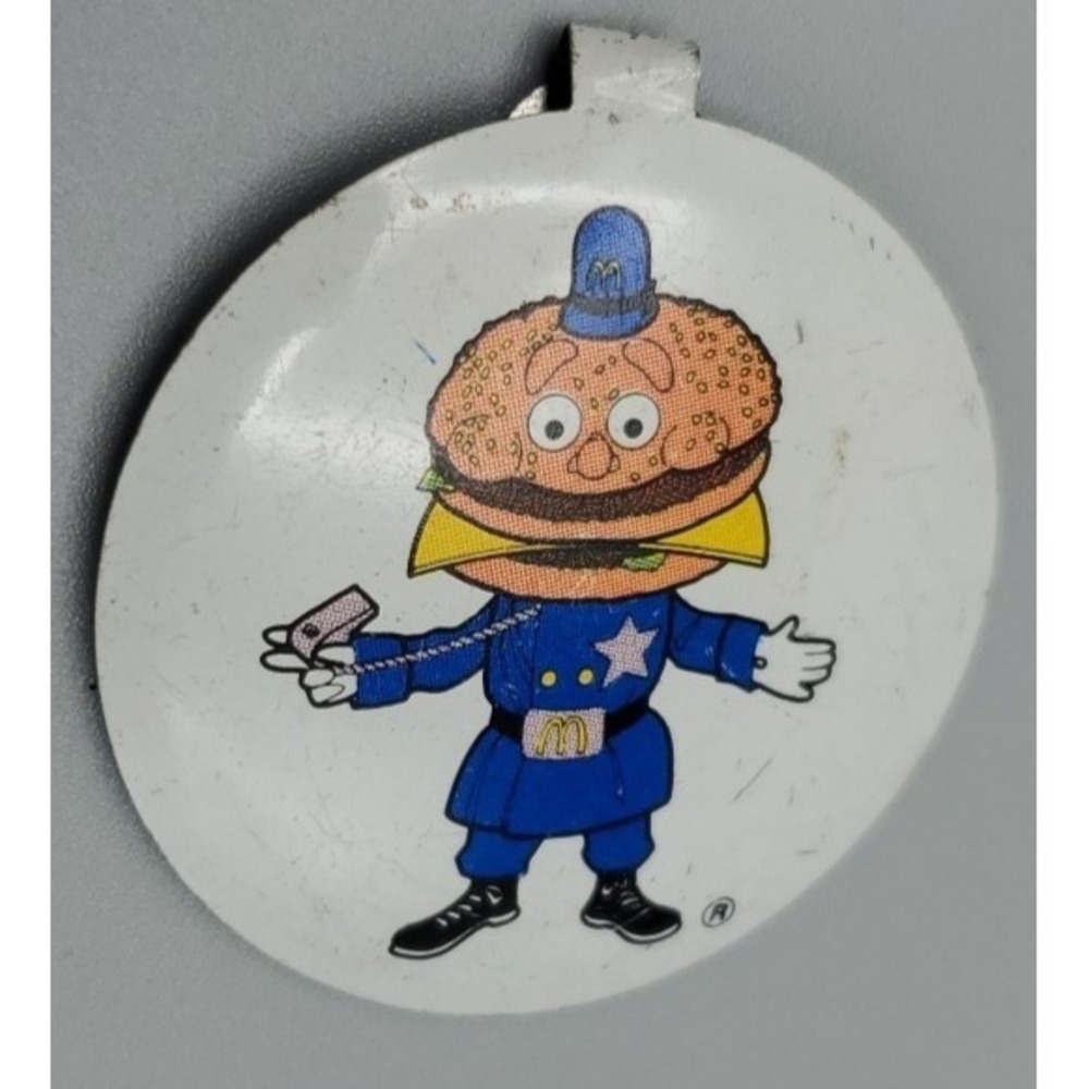 Vtg 70s-80s McDonald's Police Officer Big Mac Fold Over Tab Pin Button 1.5"